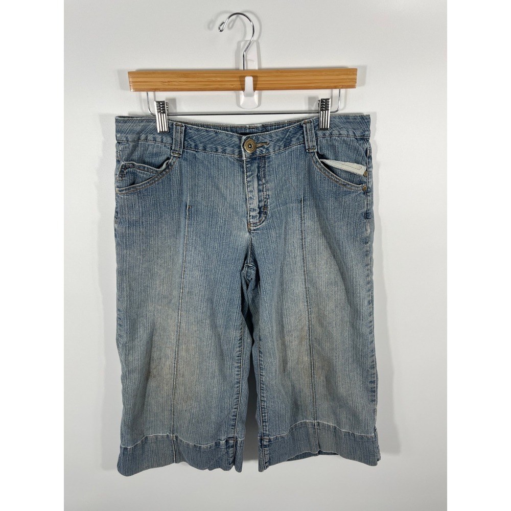 VTG Y2K Womens Gaucho Jeans Pants 6 Blue Denim Wide Leg High Rise Medium Wash